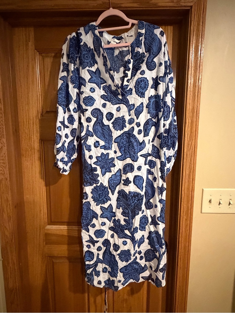 H&M White Midi Dress with Blue Floral Print